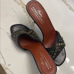Donald J. Pliner Black and Gold Studded Sandals